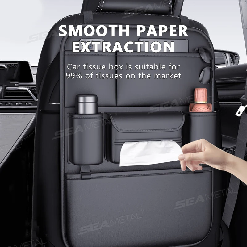SEAMETAL 6-Pocket Car Seat Back Storage Bag Wear-Resistant Car Backseat Organizer Tissue/Cup Holder Waterproof Anti-Kick Pad thumbnail 3