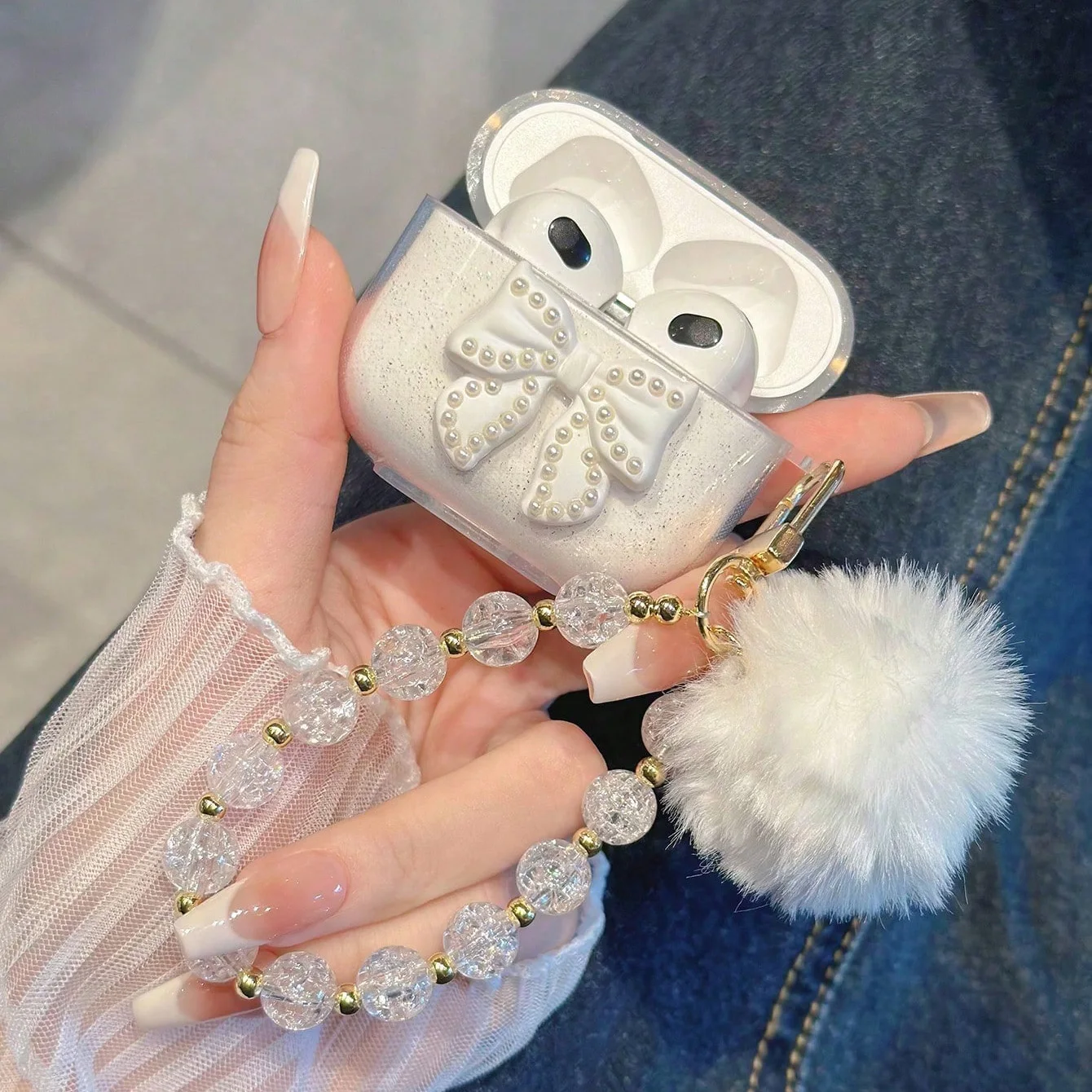 For Airpods Pro3/Pro2/Pro Case Cute Glitter Bowknot Crystal Earphone Protective Cover Pendant For Airpods 4/3/1or2 Earbuds Case thumbnail 5
