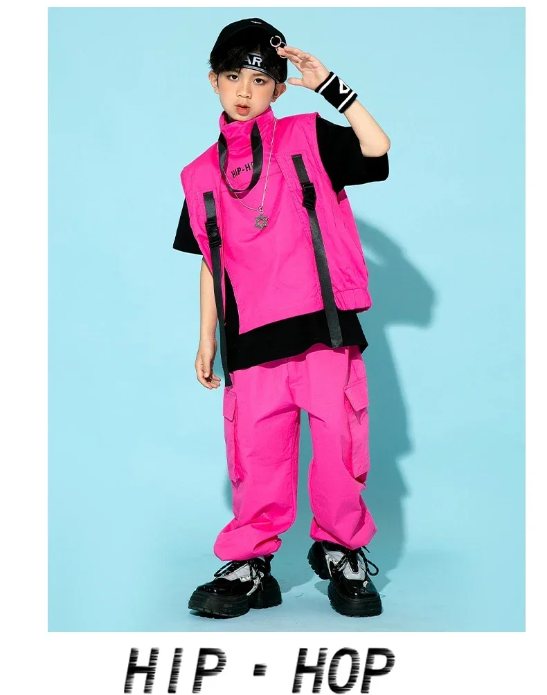 Children Hip Hop Costume Boys Girls Jazz Dance Fashion Clothing Pink Vest Pants Street Dance Drum Stage Performance Wear thumbnail 6