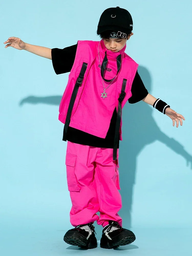 Children Hip Hop Costume Boys Girls Jazz Dance Fashion Clothing Pink Vest Pants Street Dance Drum Stage Performance Wear thumbnail 5