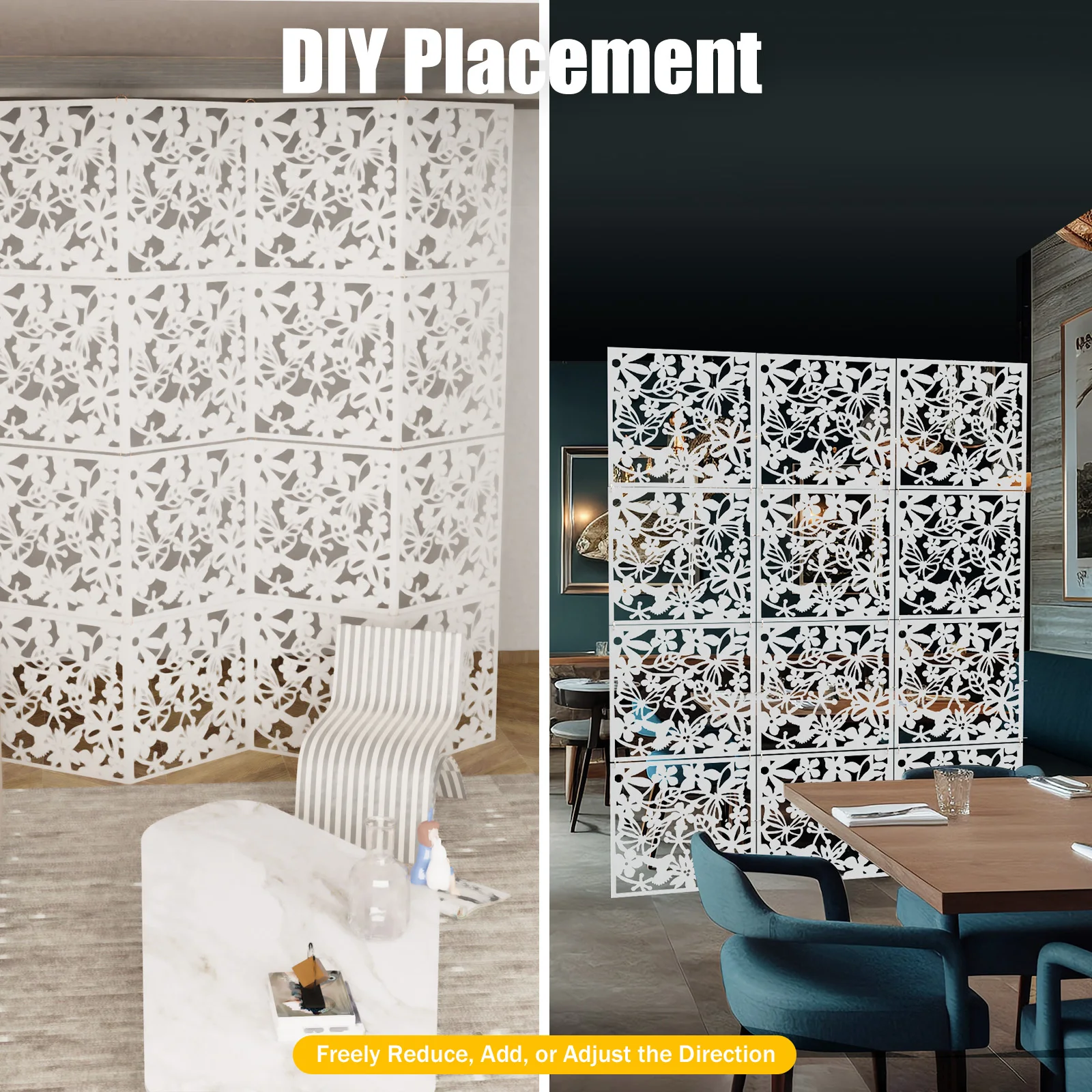 12pcs Hanging Room Divider, 40X40cm PVC Screen Panel With Butterfly Flower Bird Hollow Flowers Hanging Screen Room Divider thumbnail 2