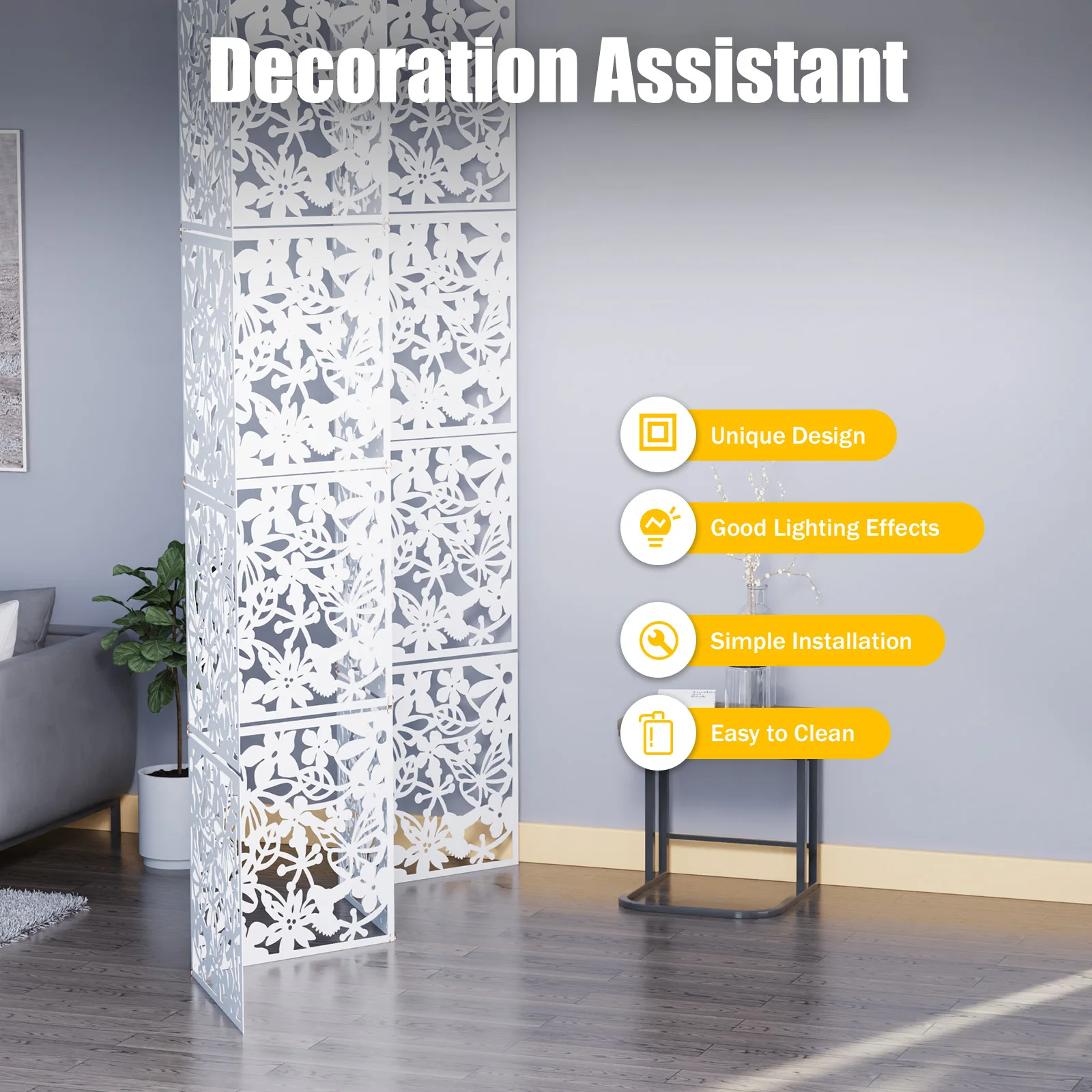 12pcs Hanging Room Divider, 40X40cm PVC Screen Panel With Butterfly Flower Bird Hollow Flowers Hanging Screen Room Divider thumbnail 4