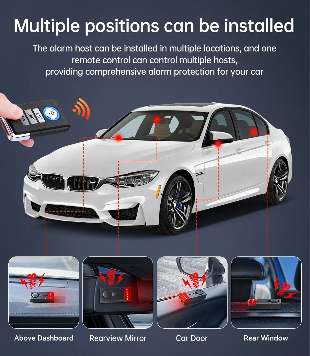 Extractme Car Anti-Theft Vibration Sound & Light Alarm 108dB Wireless Remote Door Window Vehicle Security Interior Alarm System thumbnail 2