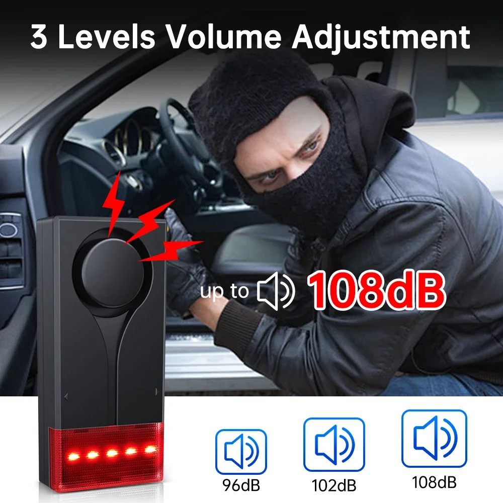 Extractme Car Anti-Theft Vibration Sound & Light Alarm 108dB Wireless Remote Door Window Vehicle Security Interior Alarm System thumbnail 4
