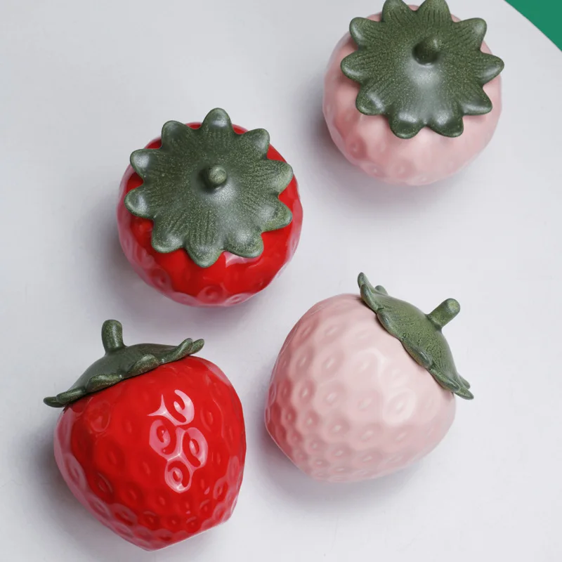 Simulation of Ceramic Strawberry Tea Jar with Lid Storage Jar Moisture-proof Jar Sealed Pot Living Room Coffee Table Decoration thumbnail 2