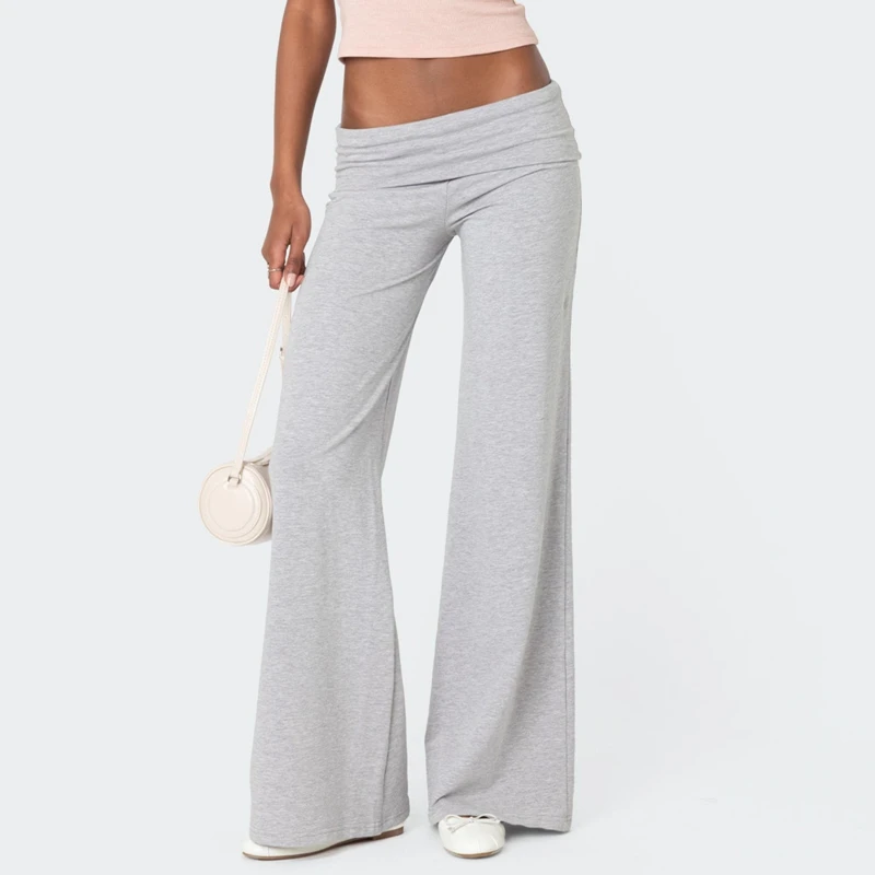 Casual Wide Leg Sweatpants for Women Fold Over Low Rise Flare Yoga Lounge Pants Back to School Clothes for Teen Girls Outfits thumbnail 2
