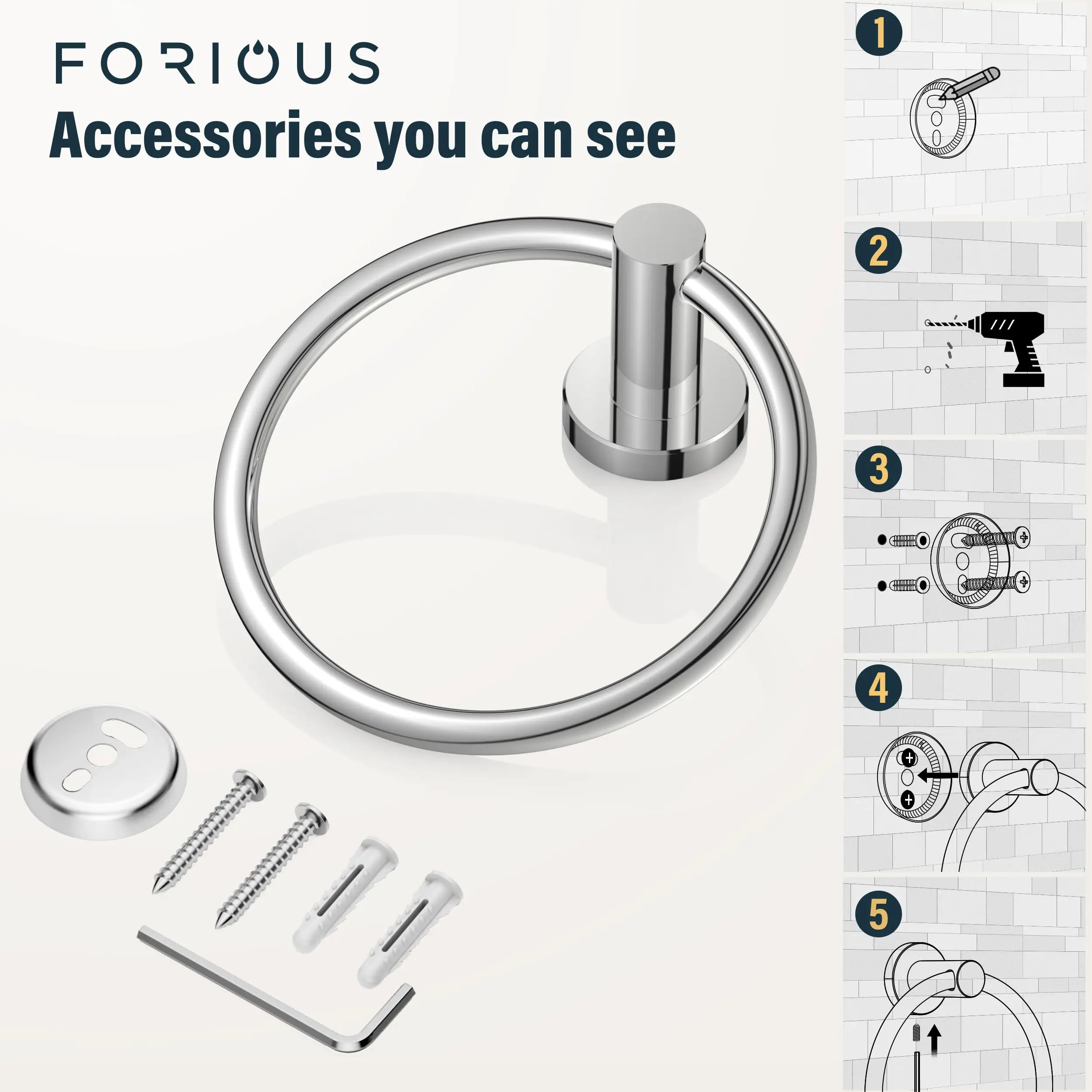 Bathroom Towel Ring Hook Hardware Accessories Storage Holder 304 Stainless Steel Hand Towel Holder Modern Round Towel Hanger thumbnail 5