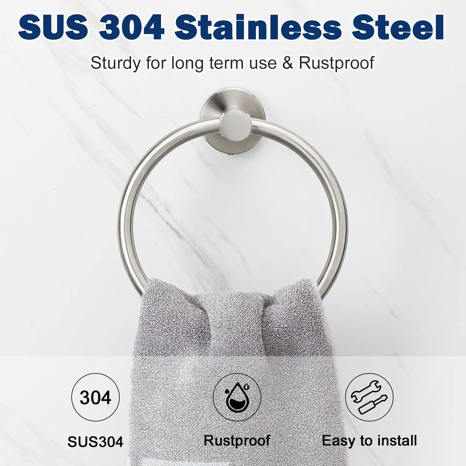 Bathroom Towel Ring Hook Hardware Accessories Storage Holder 304 Stainless Steel Hand Towel Holder Modern Round Towel Hanger thumbnail 3