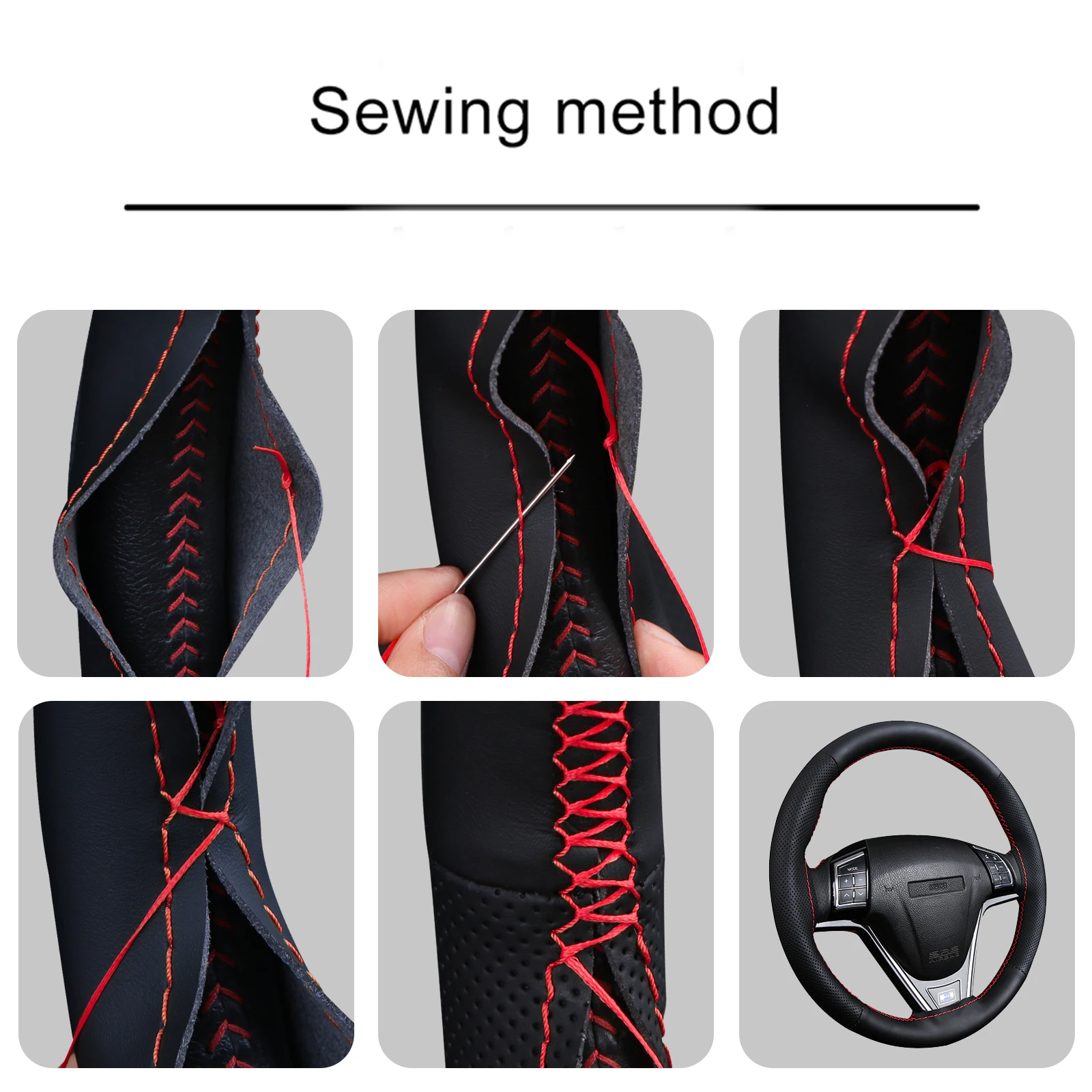 Handmade 37-39cm Car Steering Wheel Cover,Perforated Microfiber Leather, Breathable And Non-Slip Steering Wheel Protector thumbnail 5