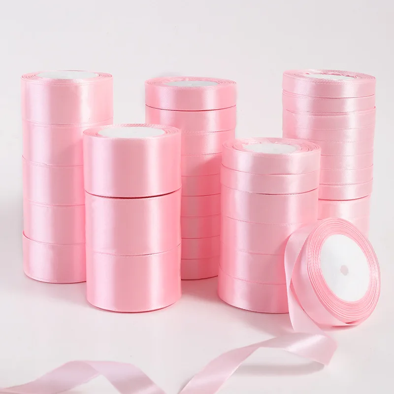 25Yards Pink Silk Satin Ribbons 0.6cm-5cm Partys Christmas Wedding Decorative Craft Supplies DIY Apparel Sewing Supplies thumbnail 2
