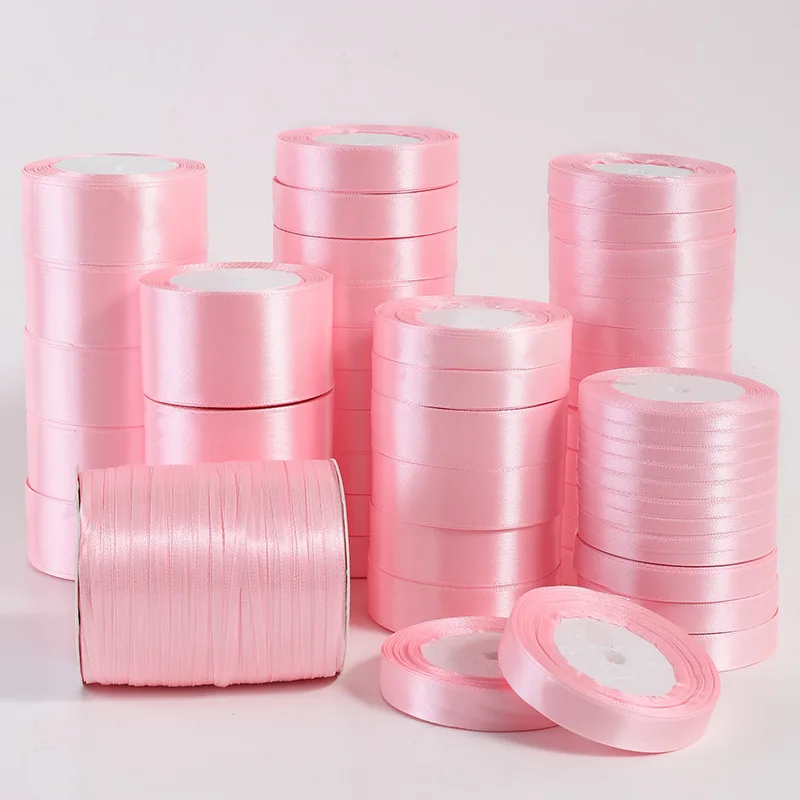 25Yards Pink Silk Satin Ribbons 0.6cm-5cm Partys Christmas Wedding Decorative Craft Supplies DIY Apparel Sewing Supplies