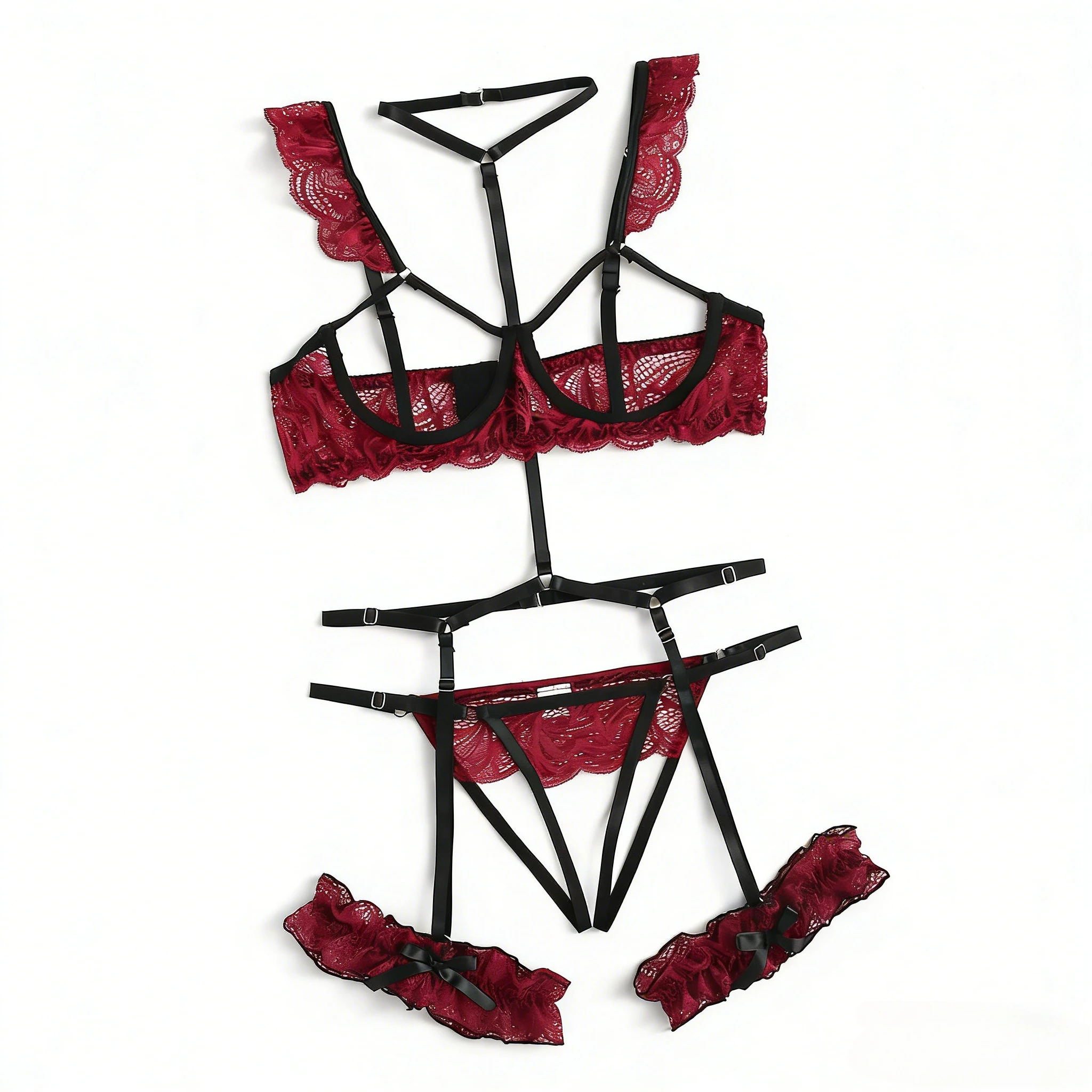 Sexy Fashion Lace Lingerie Underwear Sleepwear Steel Ring Pajamas Garter Women Intimates Underwear Bra Panties Set Lingerie