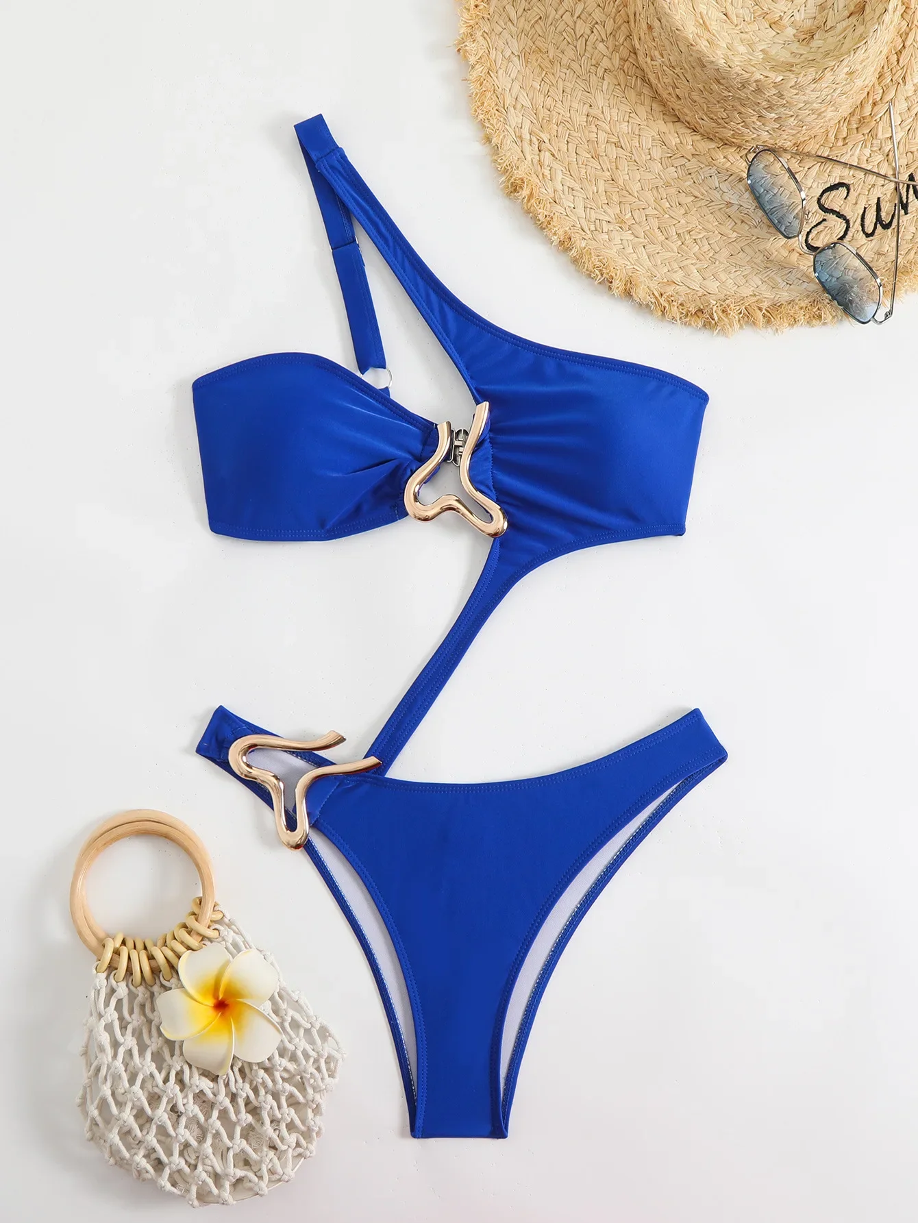 Sexy Black Hollow Out Bikini 2025 Women One Shoulder Metal Designer  Backless Thong One Piece Swimsuit Summer Bathing Suits thumbnail 5