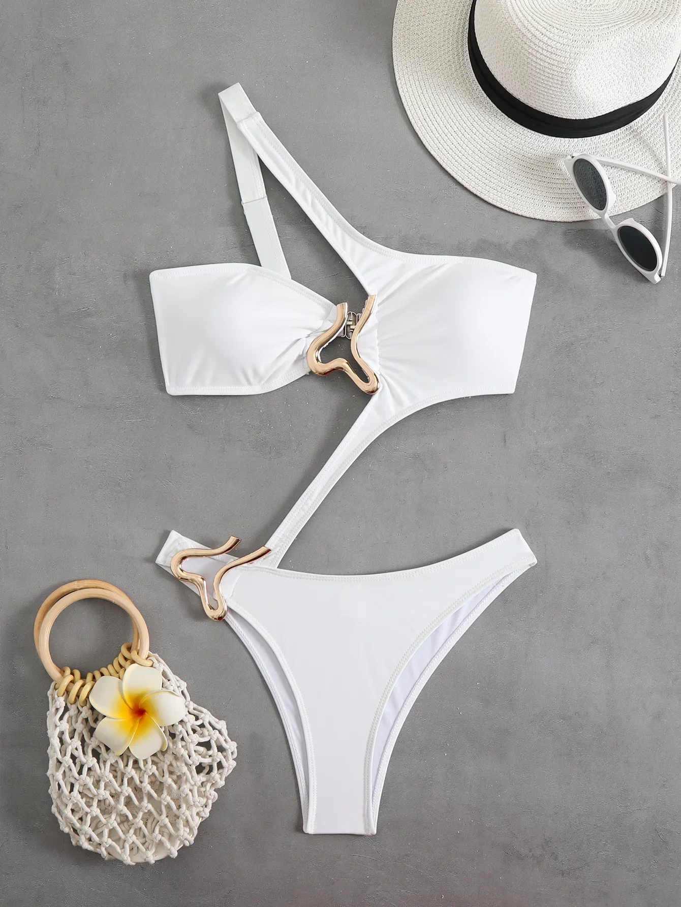 Sexy Black Hollow Out Bikini 2025 Women One Shoulder Metal Designer  Backless Thong One Piece Swimsuit Summer Bathing Suits thumbnail 3