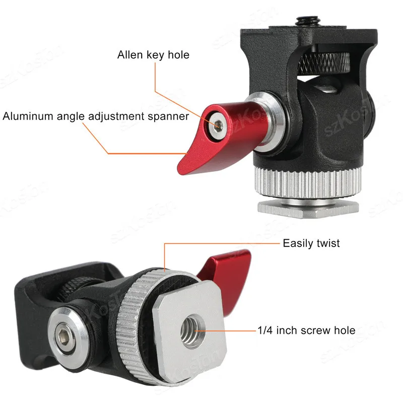 Mini Monitor Mount Tripod Head Cold Shoe Adapter 1/4 Inch for Mounting Camera Monitor Flash Microphone LED Fill Light thumbnail 5