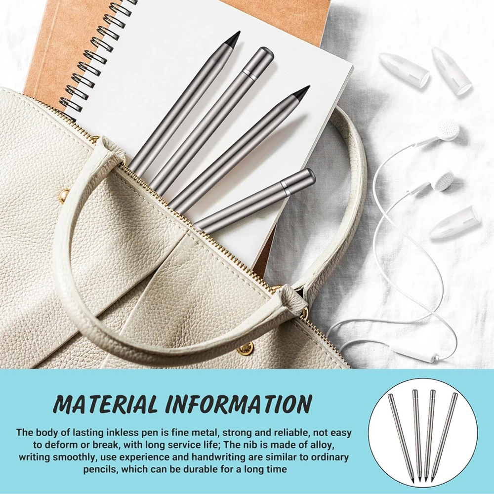 Everlasting Pen Erasable Pencil Metallic Inkless Metal Pen Back to School First Day No Ink Aluminum Pen with Latent Eraser thumbnail 6