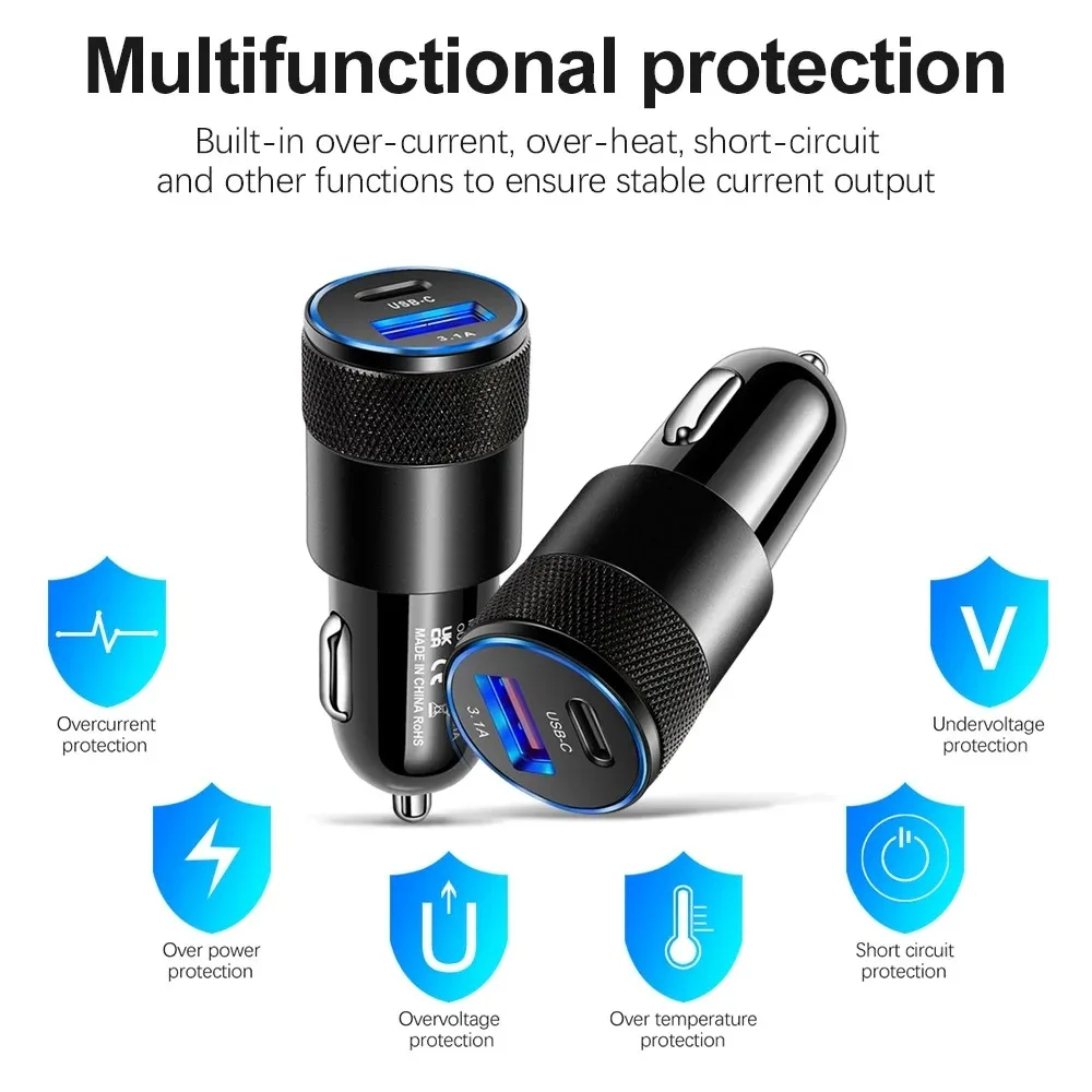 66W USB Car Charger Type C Fast Charging Phone Adapter For Xiaomi Huawei PD Phone Charger Car Adapter Socket Cigarette Lighte thumbnail 5