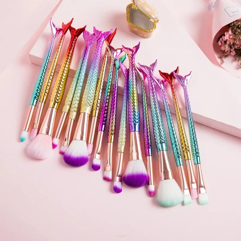 Four-piece Suit Mermaid Makeup Brush Fiber Colorful Soft Hair Loose Powder Brush Beauty Makeup Tools thumbnail 2