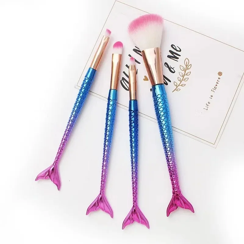 Four-piece Suit Mermaid Makeup Brush Fiber Colorful Soft Hair Loose Powder Brush Beauty Makeup Tools thumbnail 5
