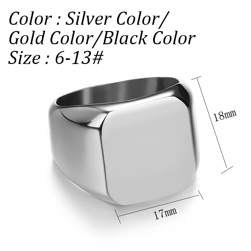 Customized Engraved Name Photo Logo Ring For Men Women Stainless Steel Square Width Ring Personalized Family Lovers Jewelry Gift thumbnail 3