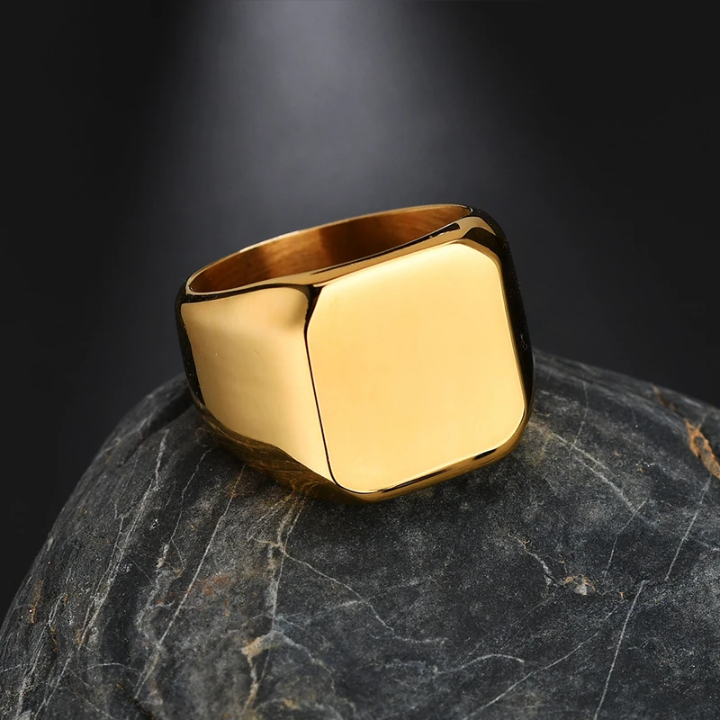 Customized Engraved Name Photo Logo Ring For Men Women Stainless Steel Square Width Ring Personalized Family Lovers Jewelry Gift thumbnail 2