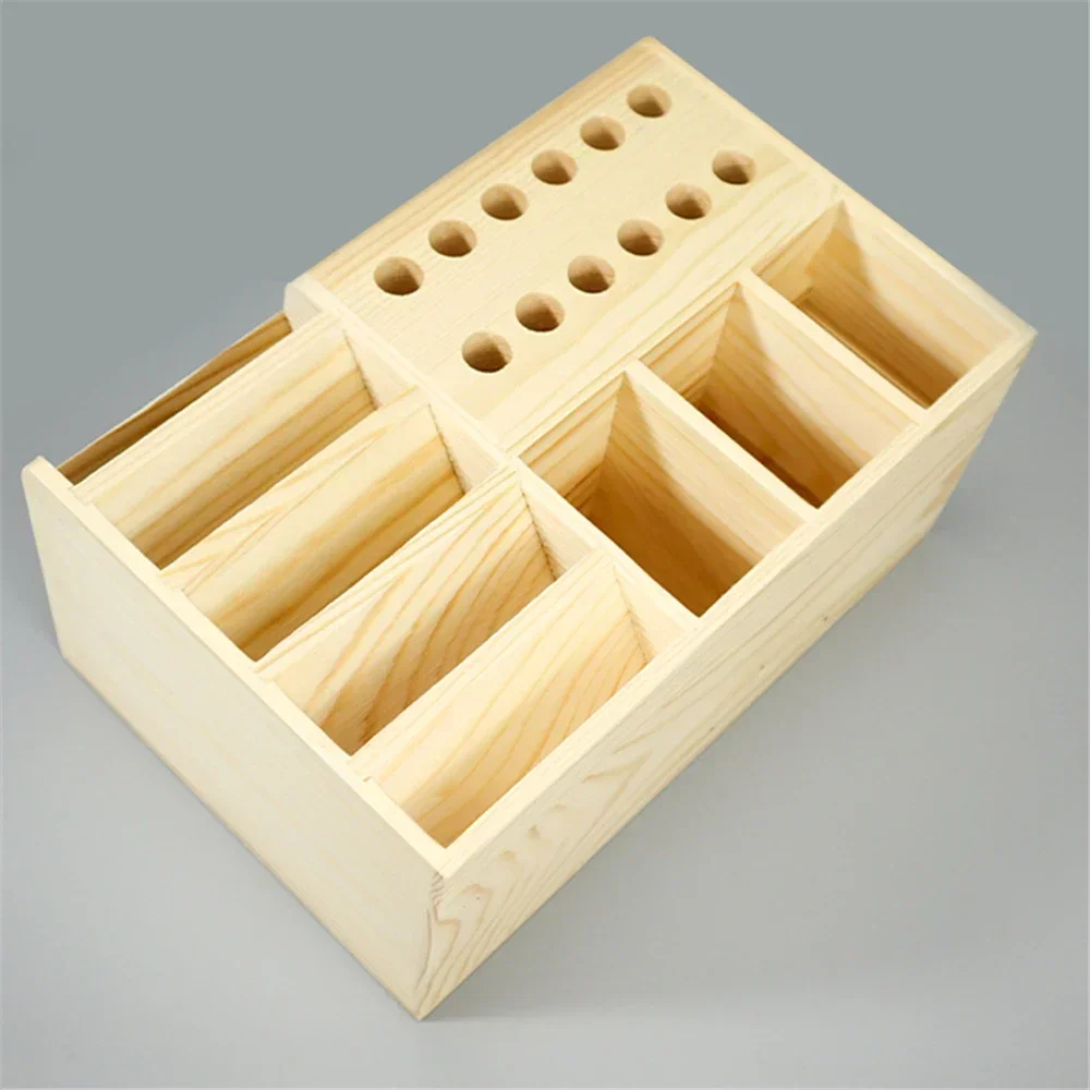 Wooden Multifunctional Storage Box Screwdriver Tweezers Multi Compartments Desktop Stationary Small Pens Markers Brushes Tools thumbnail 5