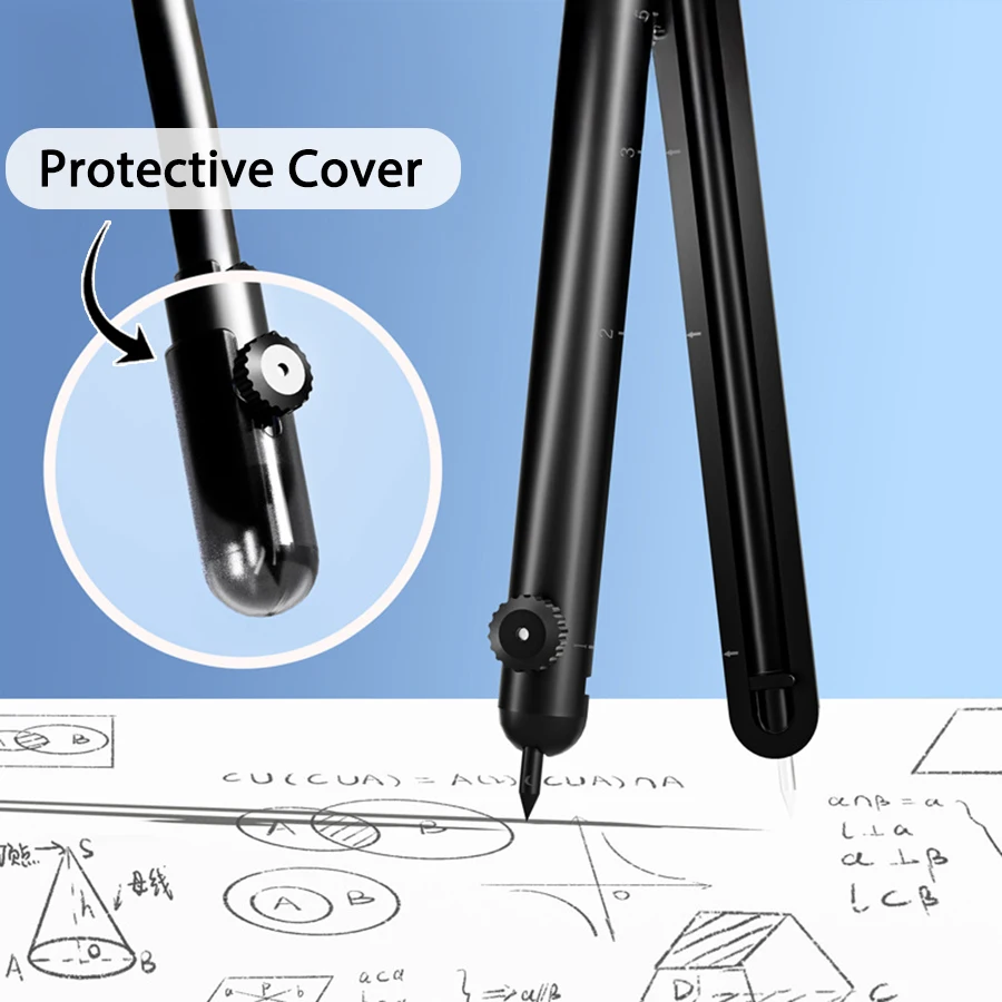 Geometry Precise Drawing Digital Radius Compass Set With Protective Cover 4 Extra Leads Refills for School Students Office thumbnail 2
