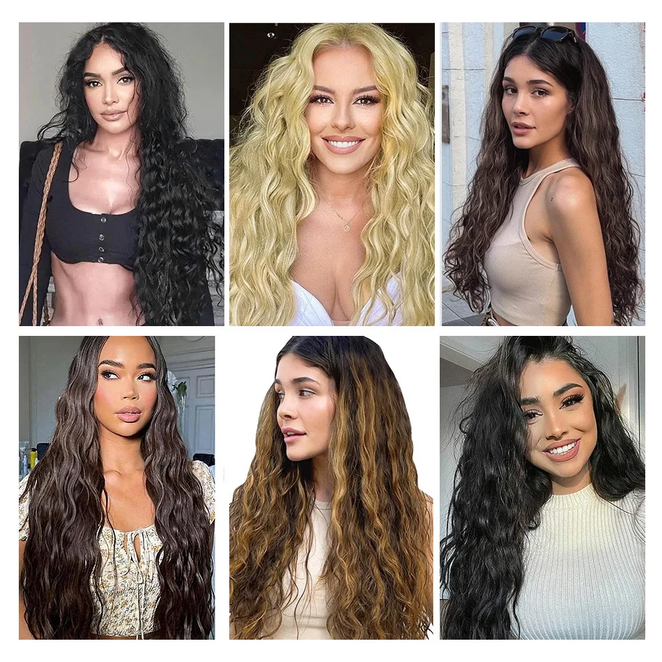 Synthetic Curly Clip In Hair Extensions 6PCS Set Corn 22inch Long Clip On Hairpiece Corn Wavy Style For Women Girls Daily Party thumbnail 6