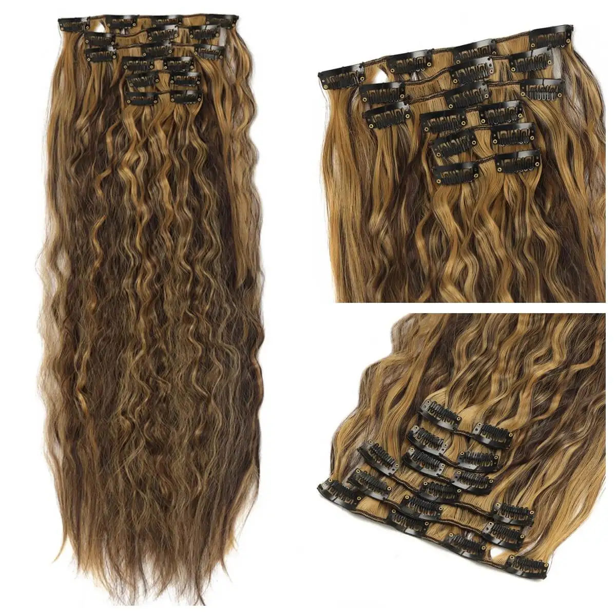 Synthetic Curly Clip In Hair Extensions 6PCS Set Corn 22inch Long Clip On Hairpiece Corn Wavy Style For Women Girls Daily Party thumbnail 4