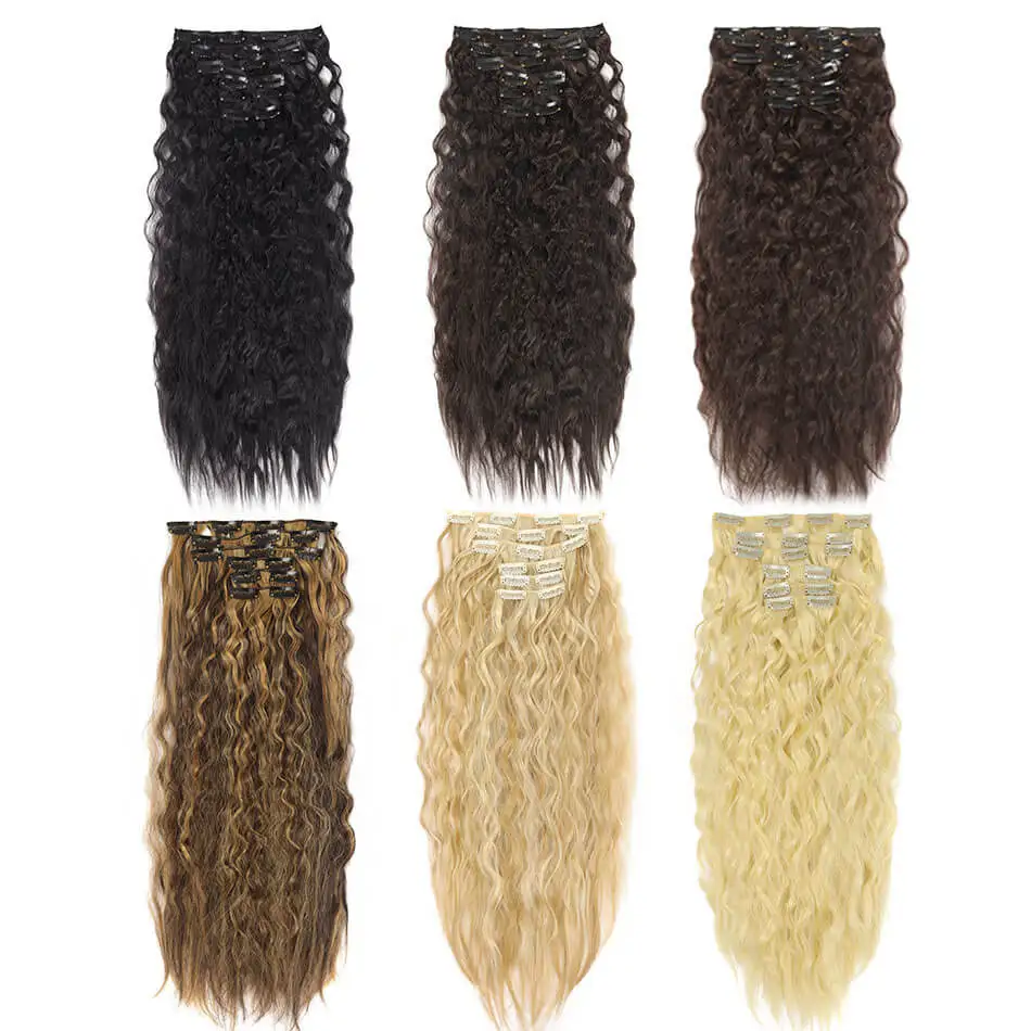 Synthetic Curly Clip In Hair Extensions 6PCS Set Corn 22inch Long Clip On Hairpiece Corn Wavy Style For Women Girls Daily Party thumbnail 3