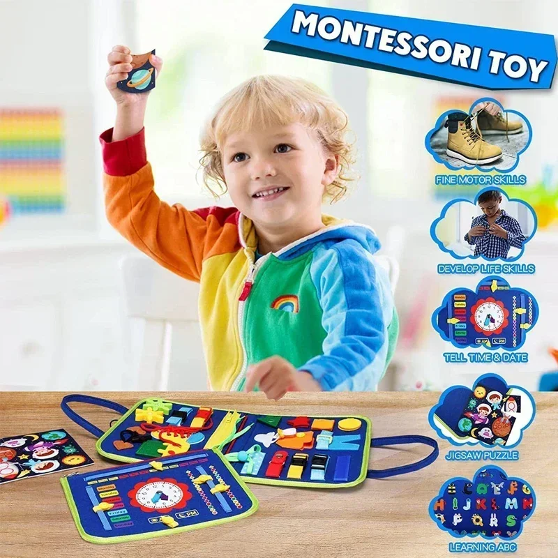 Montessori Kids Travel Toy Felt Activity Quiet Busy Board for Basic Dress Motor Skill Activity Educational Sensory Learning Book thumbnail 2
