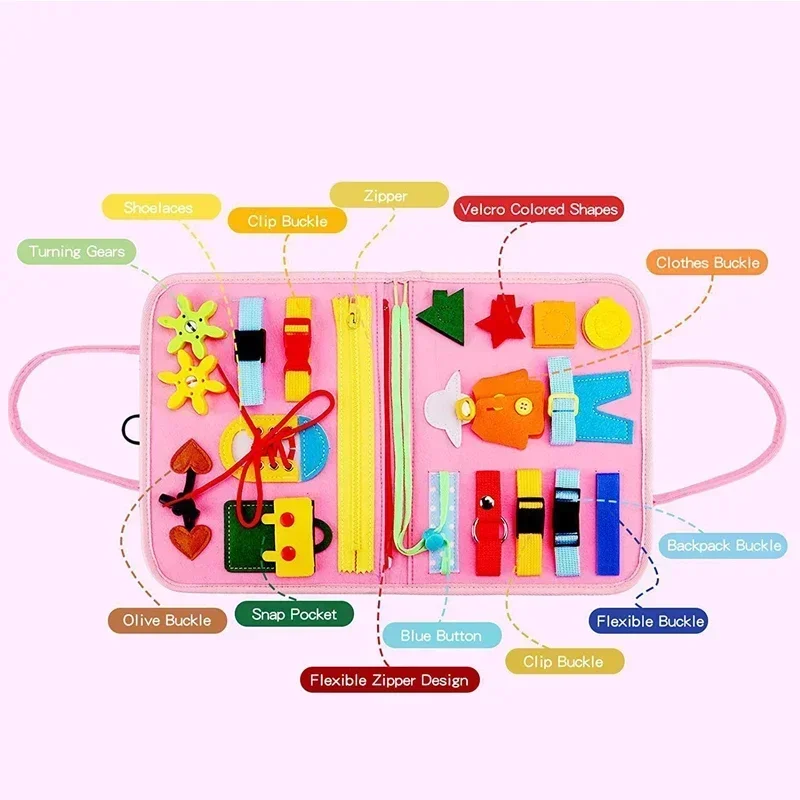 Montessori Kids Travel Toy Felt Activity Quiet Busy Board for Basic Dress Motor Skill Activity Educational Sensory Learning Book thumbnail 4