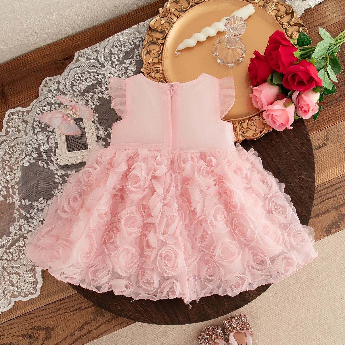 (0-3 Year Old Baby Girl Princess Dress) Summer New Red Bow, Rose Skirt, Children'S Sleeveless Clothes Suitable For Wedding Party thumbnail 5