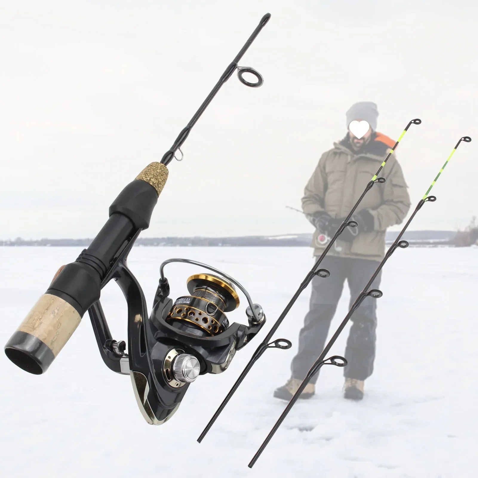 60cm 2 Tips Telescopic Rod Reel Combos Winter Ice Fishing Rod Fishing Reel Set Pole Tackle Carbon Pole Ice Fishing Rod Tools thumbnail 2