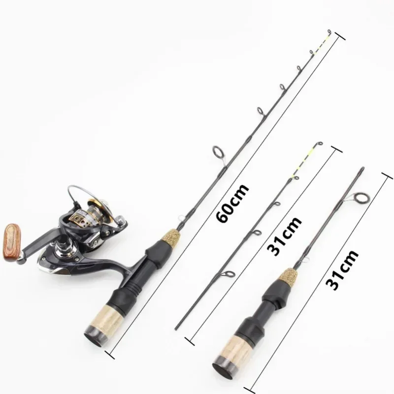 60cm 2 Tips Telescopic Rod Reel Combos Winter Ice Fishing Rod Fishing Reel Set Pole Tackle Carbon Pole Ice Fishing Rod Tools thumbnail 3