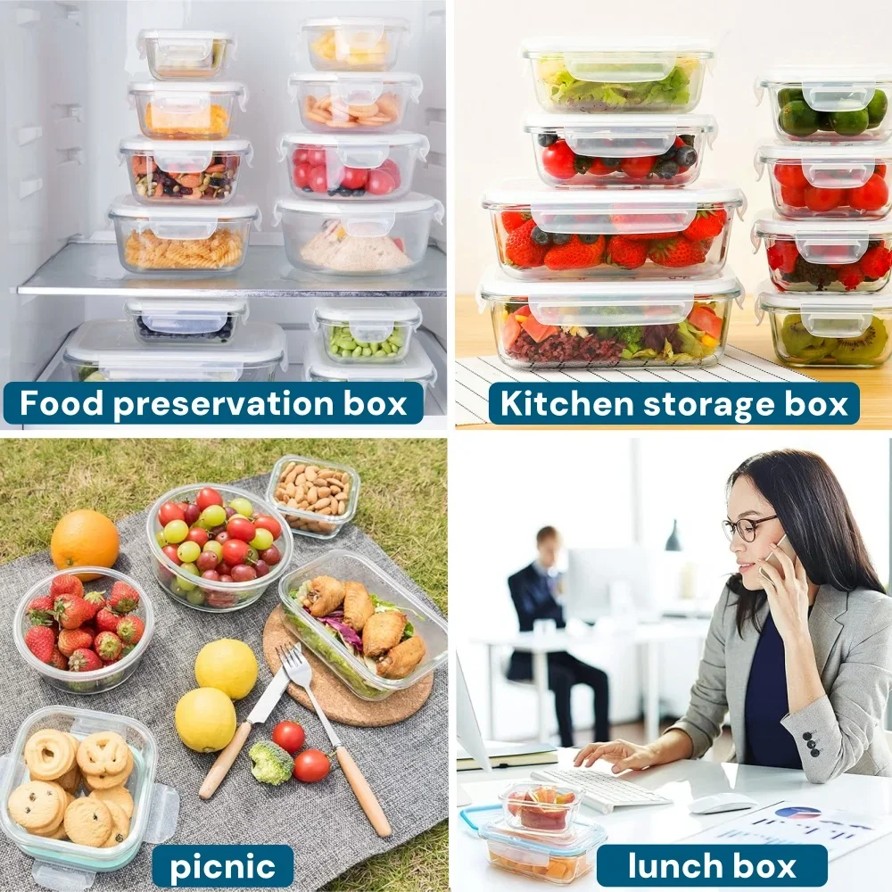 Glass Lunch Box Food Storage Containers, Meal Prep , Airtight Bento Boxes, for Microwave, Oven, Freezer and Dishwasher, BPA Free thumbnail 6