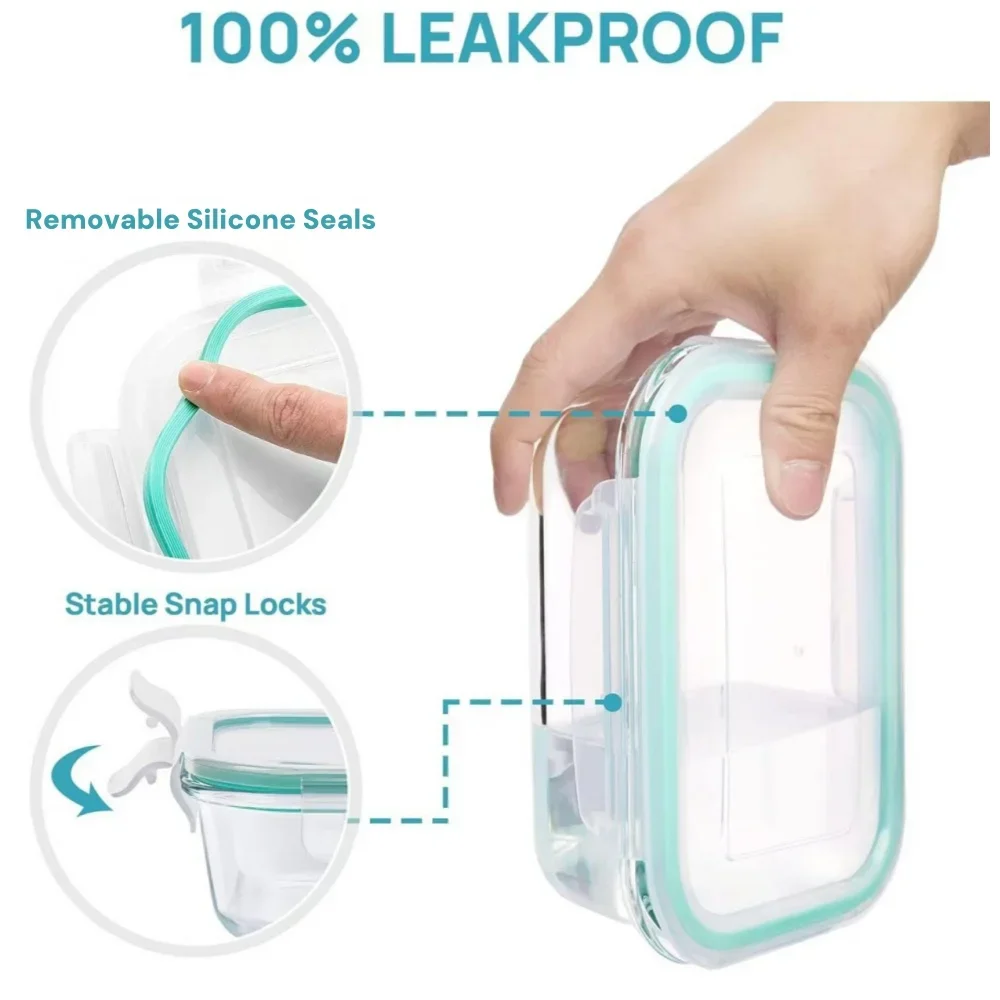 Glass Lunch Box Food Storage Containers, Meal Prep , Airtight Bento Boxes, for Microwave, Oven, Freezer and Dishwasher, BPA Free thumbnail 2