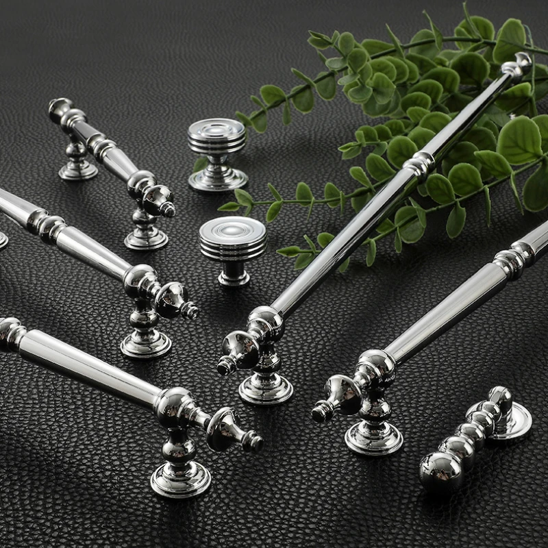 French Chromeplate Solid Brass Cabinet Knobs and Handles Luxury Bright Silver Handles for Furniture Dresser Drawer Handles thumbnail 3