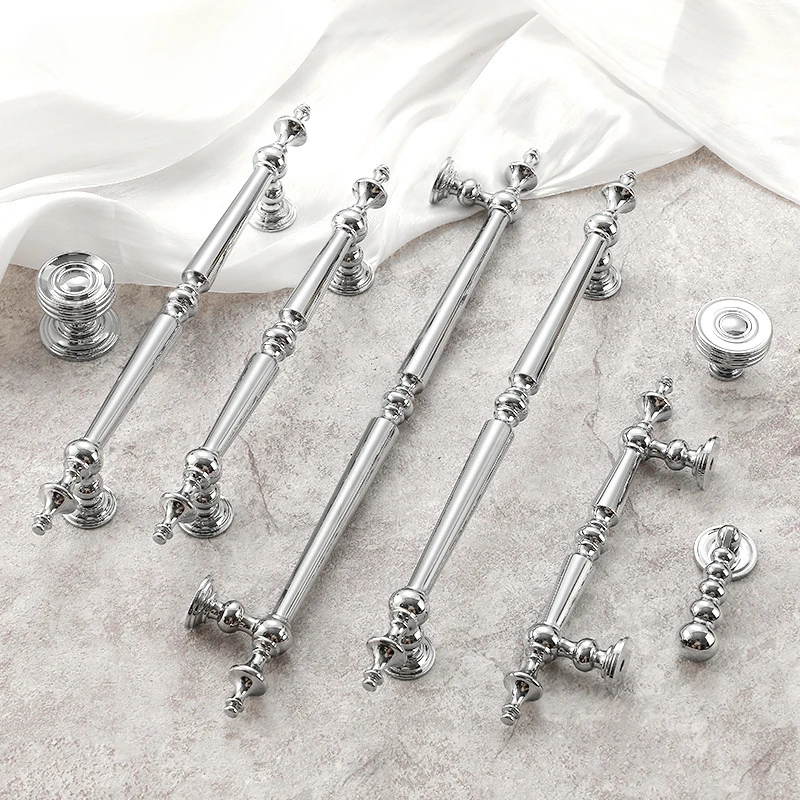 French Chromeplate Solid Brass Cabinet Knobs and Handles Luxury Bright Silver Handles for Furniture Dresser Drawer Handles thumbnail 6