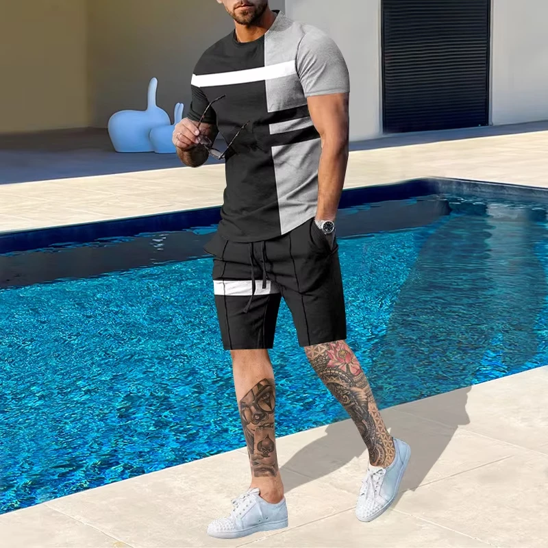 Cute cartoon print summer casual men's suit urban fashion street short sleeved top and shorts casual lightweight breathable comf thumbnail 6