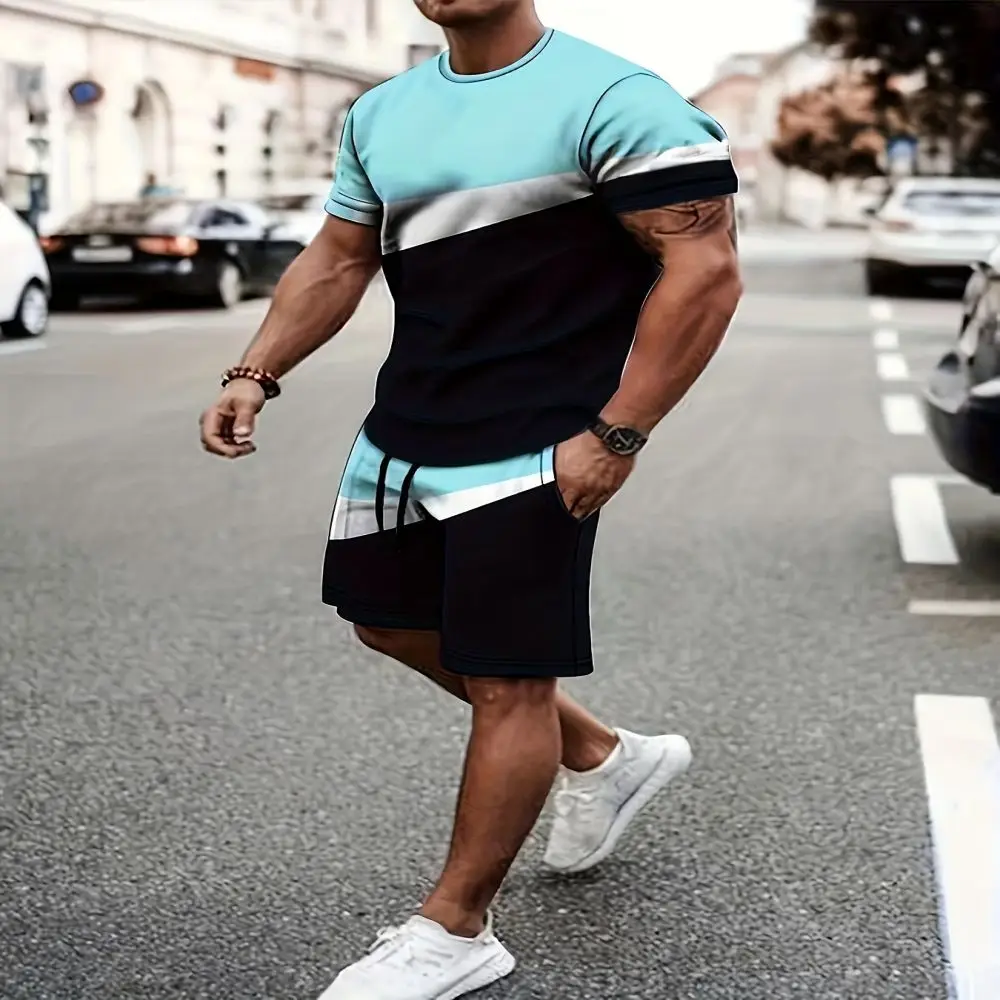 2025 new summer men's sportswear, men's loose fashion clothing, 3D printed T-shirt shorts, men's simple clothing fashion set, li thumbnail 6