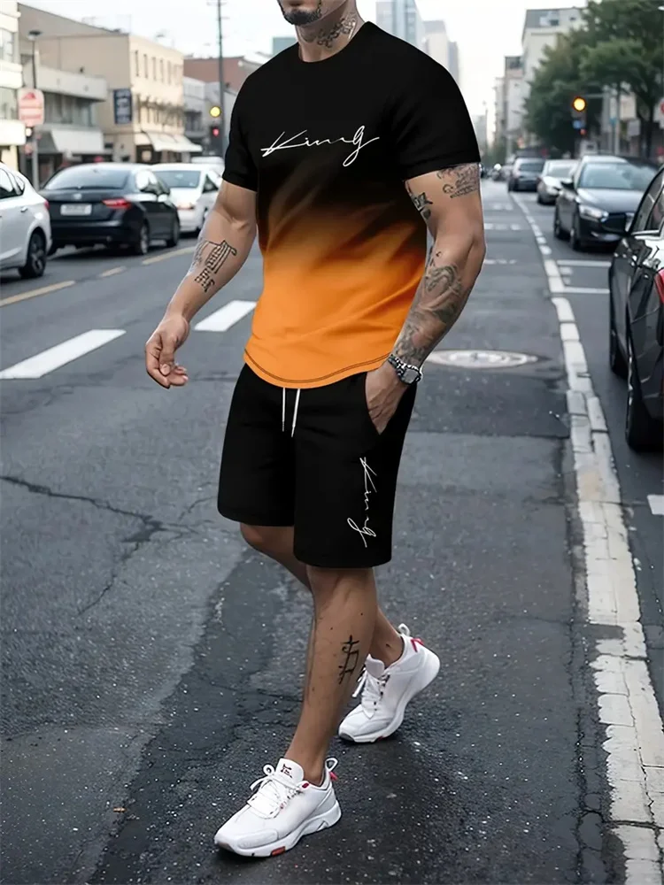 2025 new summer men's sportswear, men's loose fashion clothing, 3D printed T-shirt shorts, men's simple clothing fashion set, li thumbnail 3