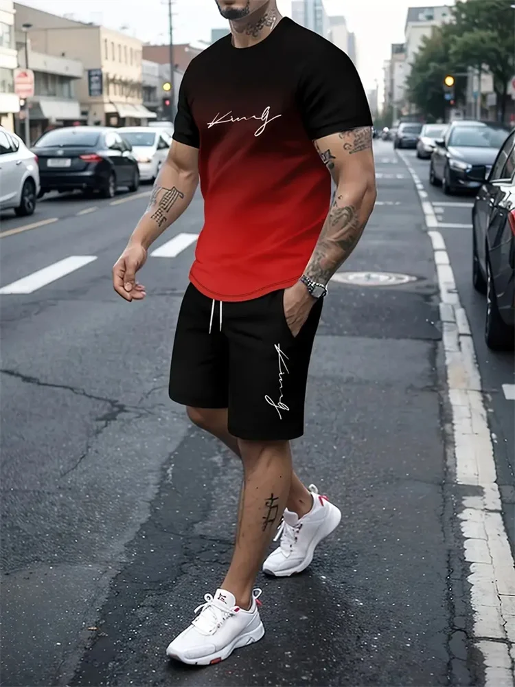 2025 new summer men's sportswear, men's loose fashion clothing, 3D printed T-shirt shorts, men's simple clothing fashion set, li thumbnail 4