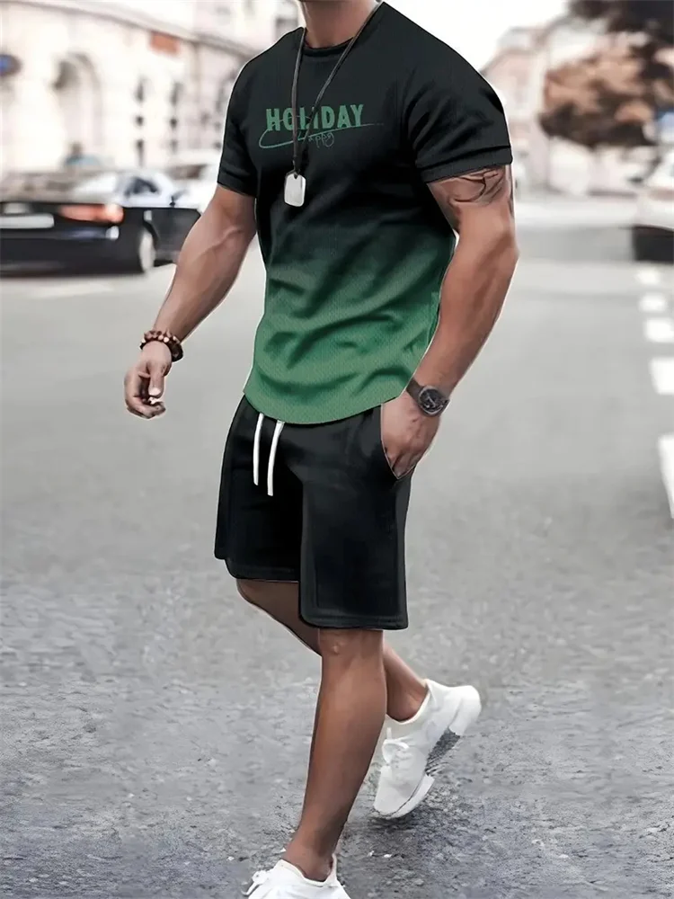 2025 new summer men's sportswear, men's loose fashion clothing, 3D printed T-shirt shorts, men's simple clothing fashion set, li thumbnail 2