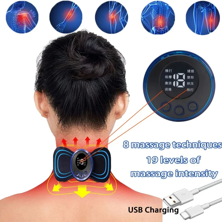 8 Modes 19 Gears Electric Pulse Neck Massager Cervical Back Muscle Pain Relief Tool Shoulder Leg Body Mini Massage Relax Cushion thumbnail 2