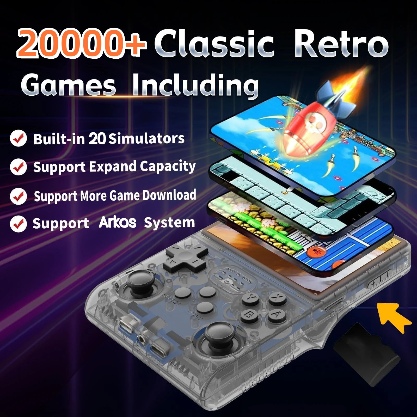 R36S Retro Game Console Handheld Video Arkos 2.0 System 3.5 Inch Single Card Portable Pocket Video Player 64GB 128GB 20000 Games thumbnail 2