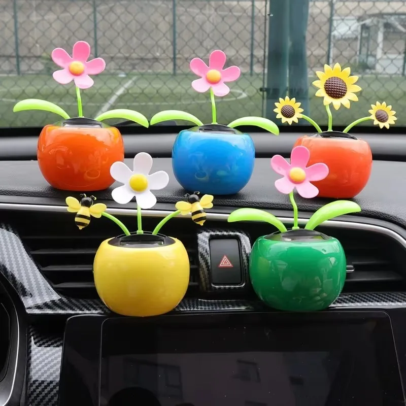 Solar Powered Automatic Swinging Sunflower Dancing Animated Flower Toy Car Interior Decorations Styling Home Decoration thumbnail 6