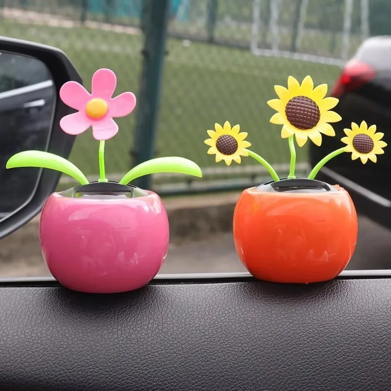Solar Powered Automatic Swinging Sunflower Dancing Animated Flower Toy Car Interior Decorations Styling Home Decoration thumbnail 5