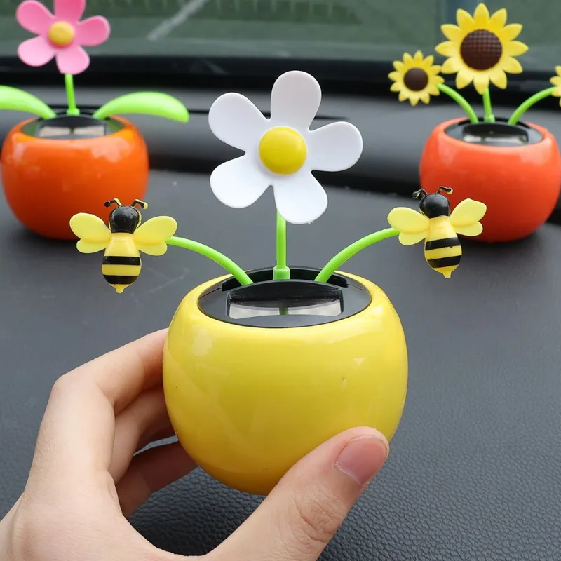 Solar Powered Automatic Swinging Sunflower Dancing Animated Flower Toy Car Interior Decorations Styling Home Decoration thumbnail 4