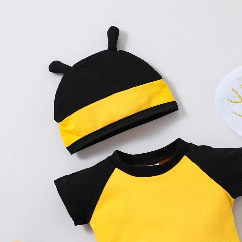 Newborn Infant Baby Bee Costume, Short Sleeve Honeybee Romper + Hat + Wings + Socks Set 0-12M thumbnail 5